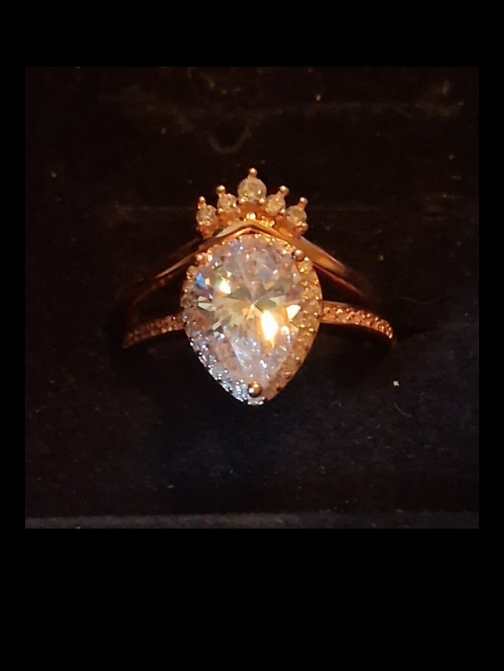 SALE! SPECIAL SET Pandora Teardrop Halo Ring & Wishbone Ring Rose Gold Size 5.